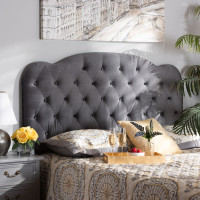 Baxton Studio Clovis-Grey Velvet-HB-Full Baxton Studio Clovis Modern and Contemporary Grey Velvet Fabric Upholstered Full Size Headboarda